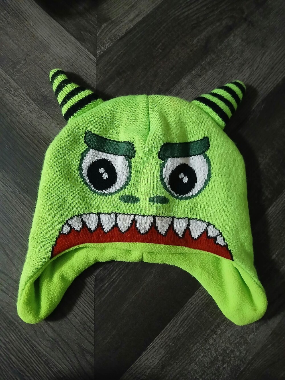 Neon Green Monster Earflap Beanie Hat